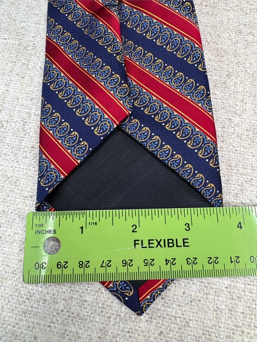 Robert‎ Talbott Carmel Silk Tie hand-sewn paisley striped navy blue, red USA